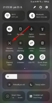 Záznam obrazovky na telefonu Samsung