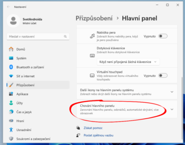 Nastavení Hlavního panelu ve Windows 11