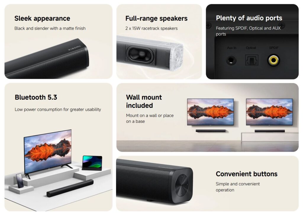 xiaomi soundbar specifikace