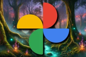 Logo aplikace Fotky Google na AI-generovaném pozadí