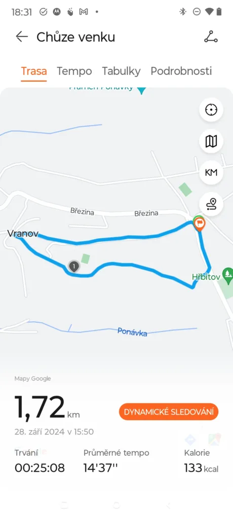 Huawei Zdraví, chůze - mapa