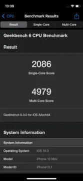 iPhone 12 Mini geekbench 6