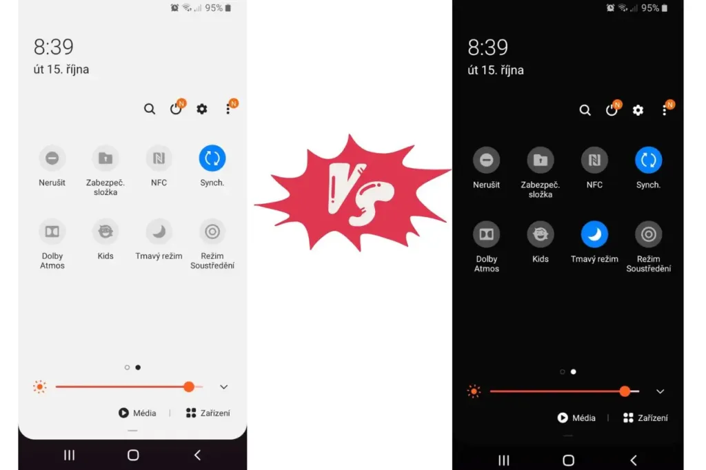 klasický vs. tmavý režim mobilu