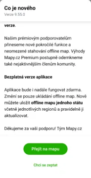 Mapy.cz oznámení o prémiové verzi