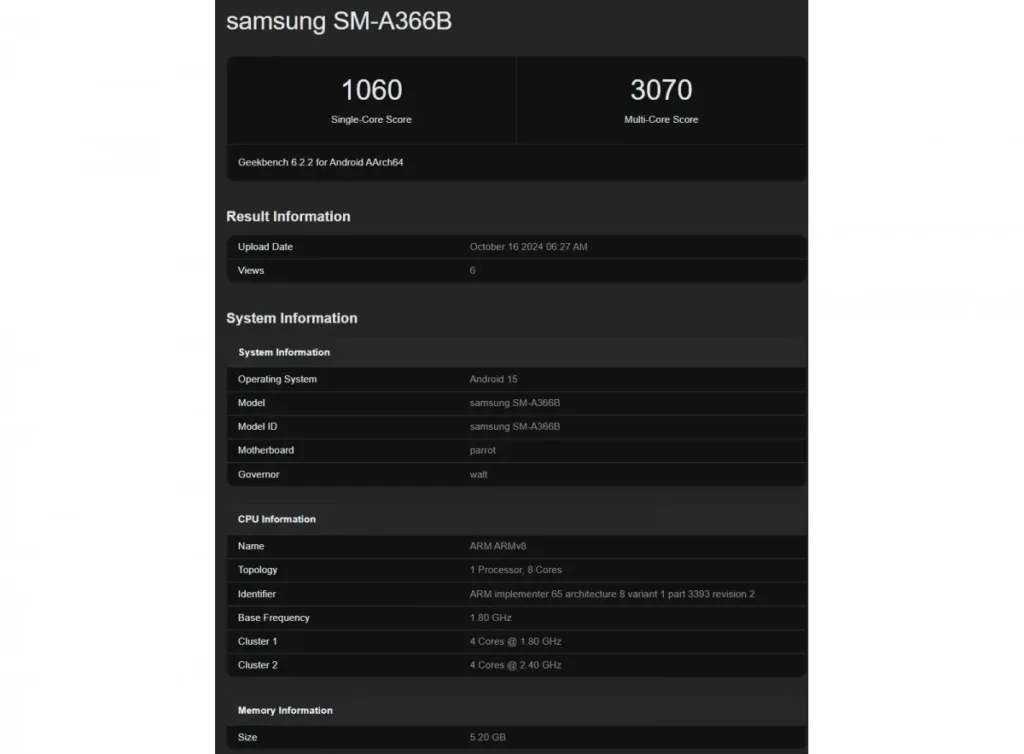 Samsung Galaxy A36 Geekbench