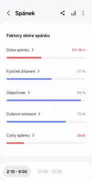 Samsung Health, spánek