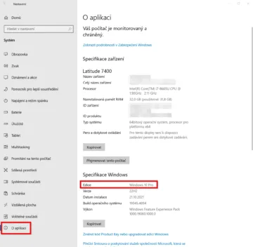 Verze systému ve Windows 10