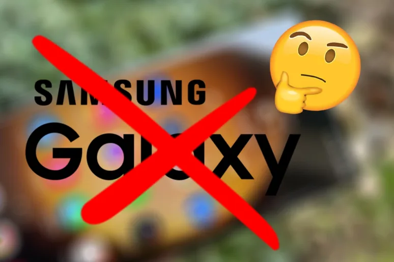 Samsung Galaxy přeškrtnutý název zamýšlející se smajlík