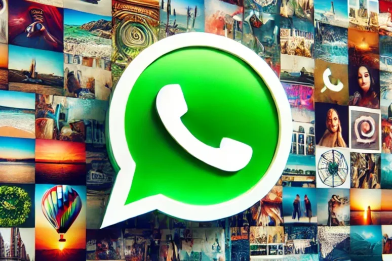 WhatsApp logo na pozadí s obrázky