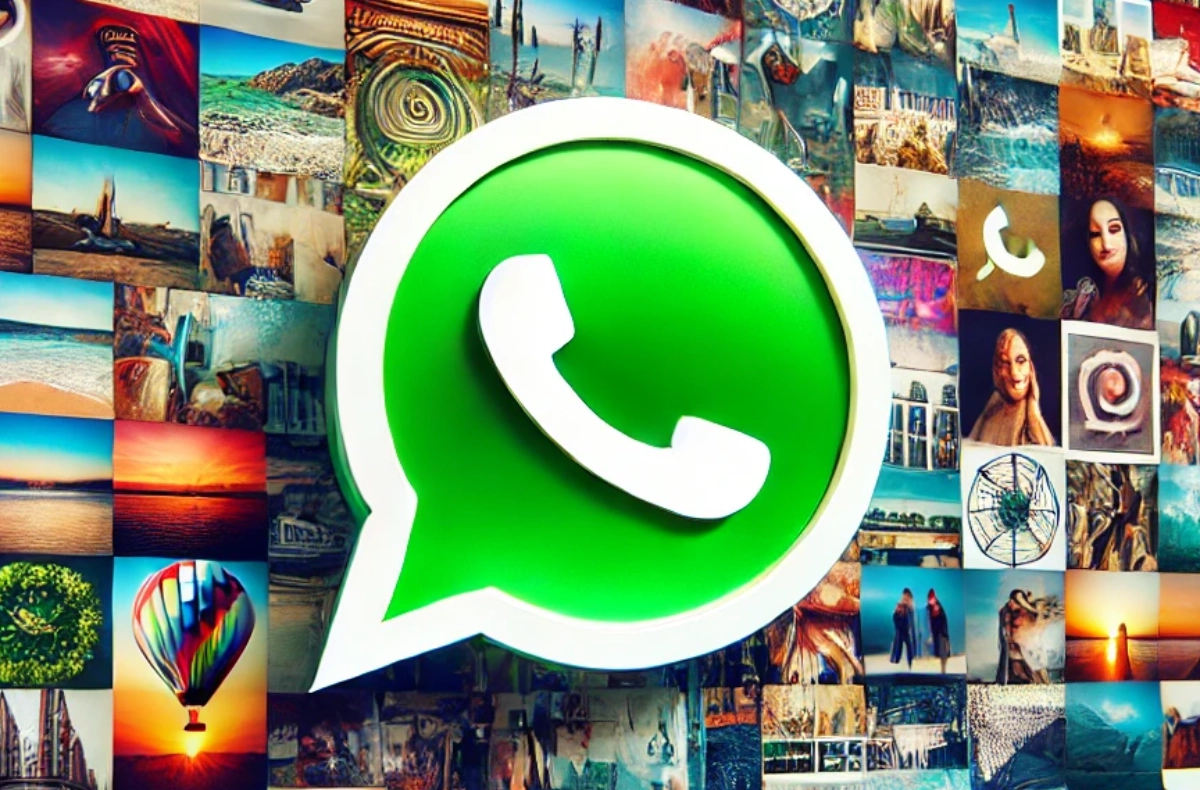 WhatsApp logo na pozadí s obrázky