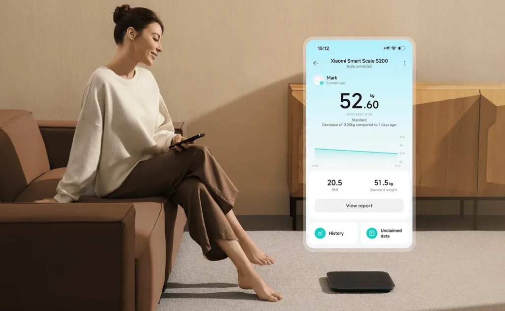 Xiaomi Smart Scale S200 aplikace statistiky