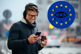 muž s mobilem a EU kontrola