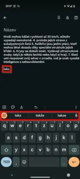 Gboard pruh návrhů