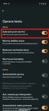 Gboard pruh návrhů