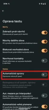 Gboard oprava textu