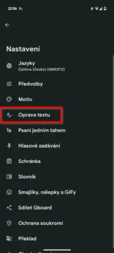 Gboard oprava textu