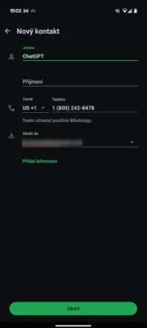 ChatGPT ve službě WhatsApp