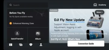 DJI Fly - úvodní obrazovka