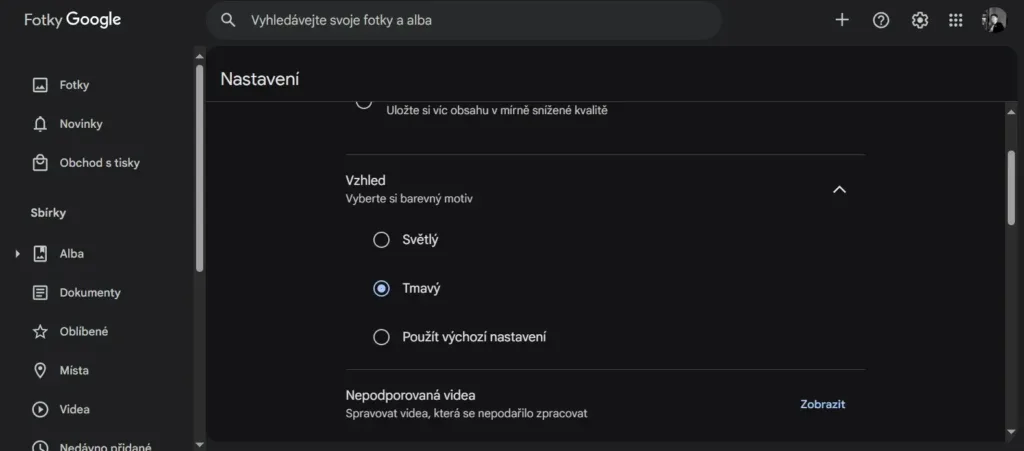 Fotky Google nastavení tmavého režimu