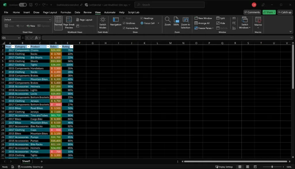 Microsoft Excel tmavý režim