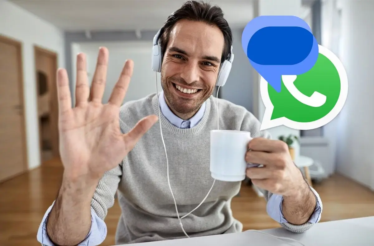 muž vede videohovor přes Google Zprávy a WhatsApp