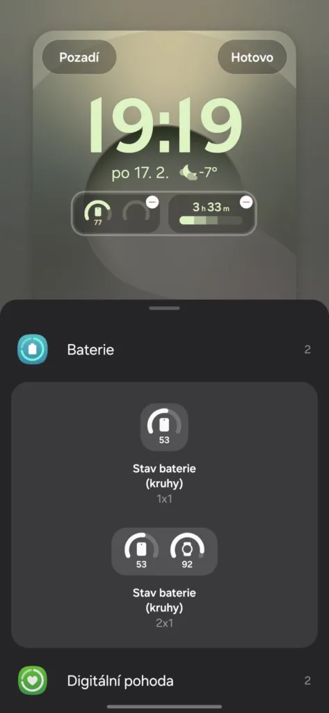 Samsung One UI 7 zamknutá obrazovka widget baterie