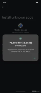 advanced protection dialog in android 16