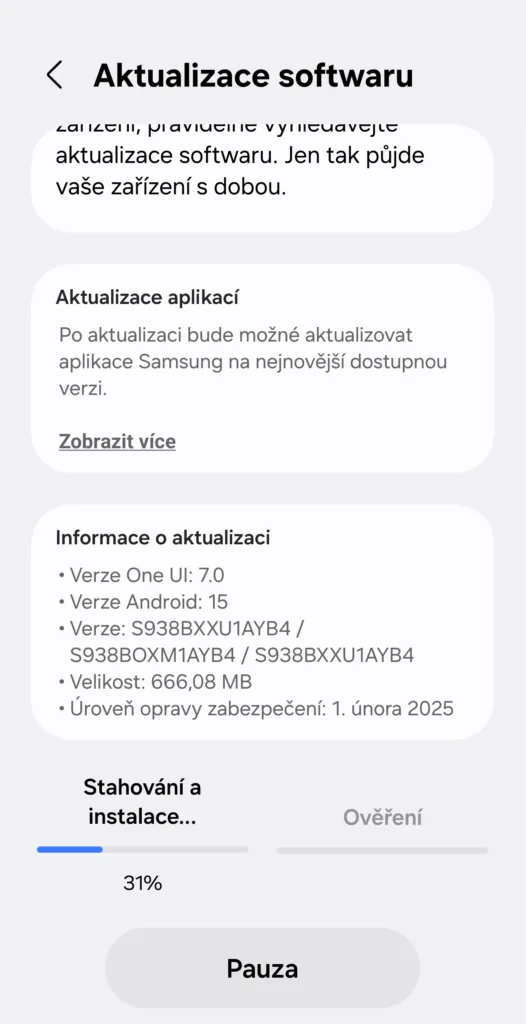Verze aktualizace Galaxy S25