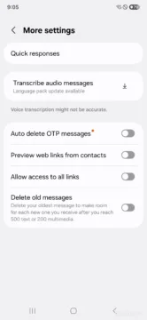Samsung Messages, automatické mazání OTP zpráv