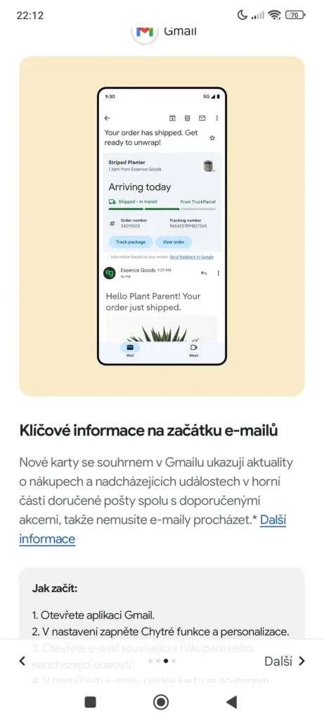 Gmail nová funkce 