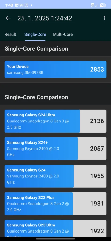 single core geekbench galaxy s25 ultra