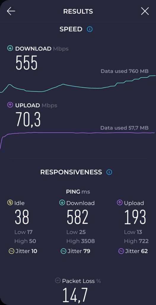 speedtest o2 555 70