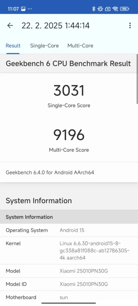 xiaomi 15 ultra geekbench 6