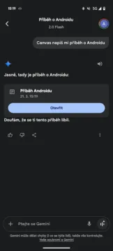 google gemini canvas pribeh o androidu aplikace