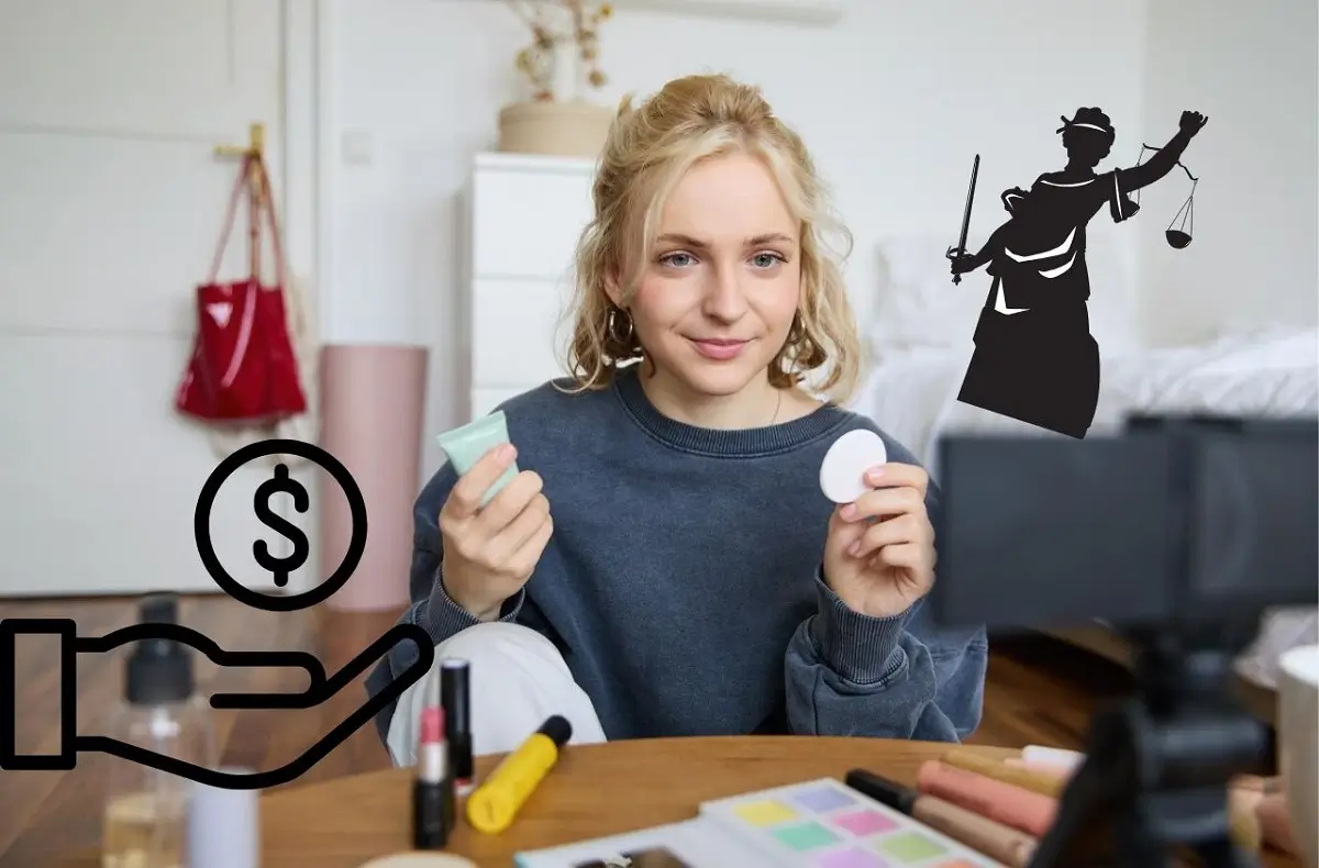 žena influencerka před kamerou s kosmetickými produkty