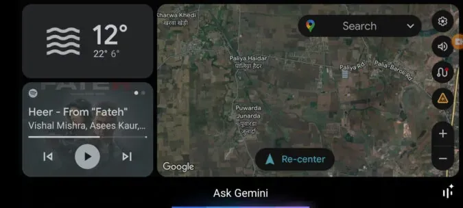 Google Gemini interface in Android Auto