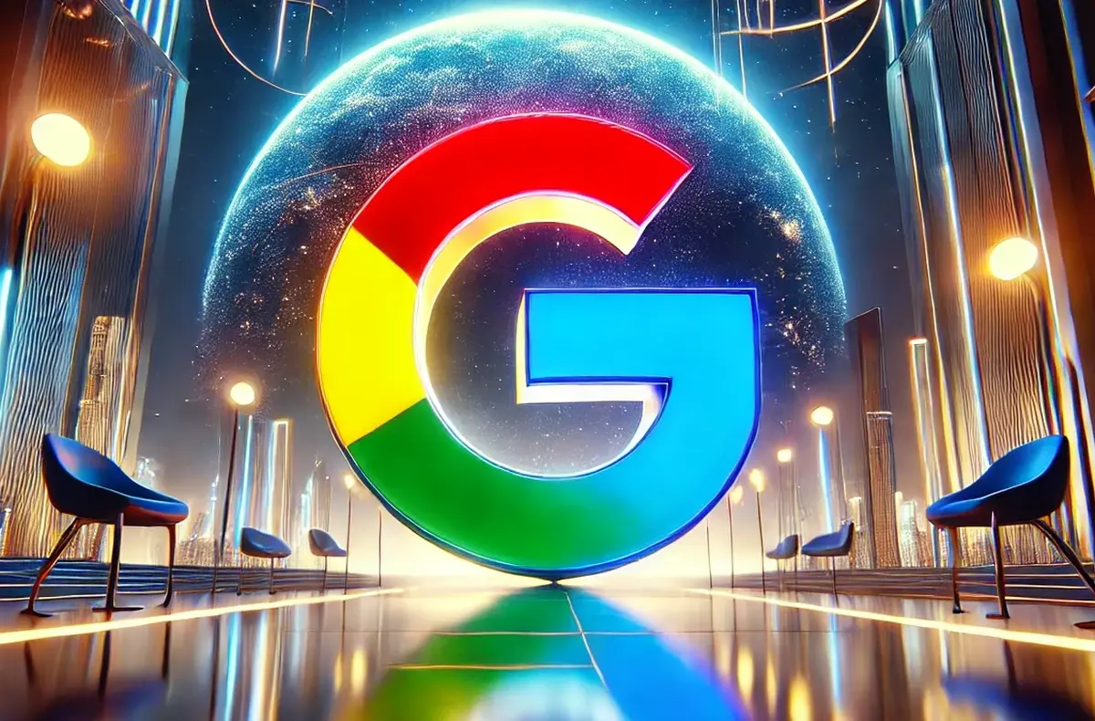 Logo Google ve futuristické místnosti