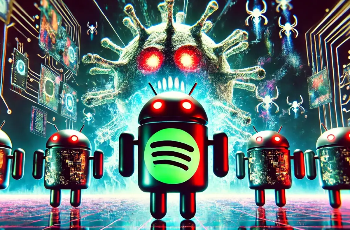 spotify premium trojan eset ilustrace android maskoti nakazeni virem