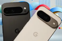 Google Pixel 9 a Pixel 9 Pro XL na barevném pozadí