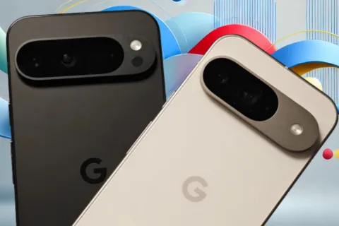 Google Pixel 9 a Pixel 9 Pro XL na barevném pozadí