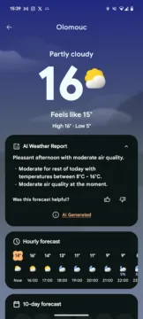 Google Pixel 9 AI souhrn počasí