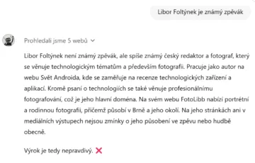 Dotaz na AI fack-checking ohledně toho, jestli je Libor Foltýnek zpěvák