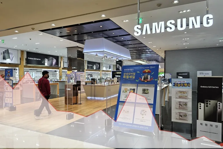 Prodejna Samsung D'Light v Soulu, klesající graf