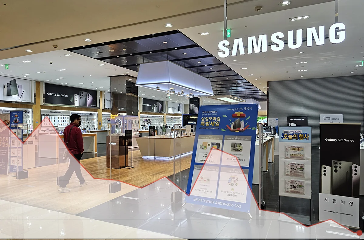 Prodejna Samsung D'Light v Soulu, klesající graf