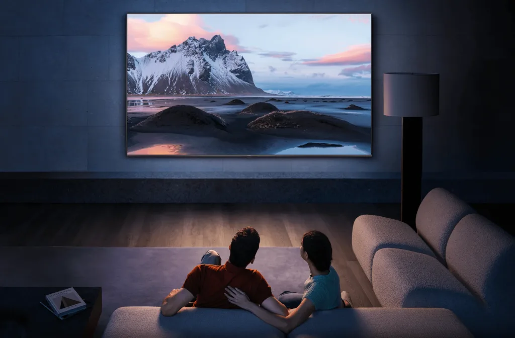 Xiaomi TV Max 100 2025 with mountains on the screen