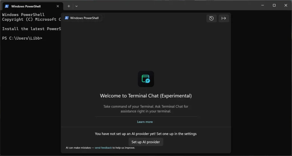 Windows Terminal Chat, je třeba nastavit poskytovatele