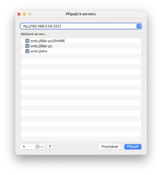 Nastavení připojení k FTP ve Finderu