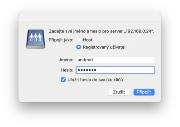 Nastavení hesla k FTP ve Finderu