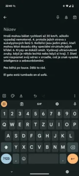 Gboard číselný řádek