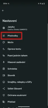 Gboard číselný řádek